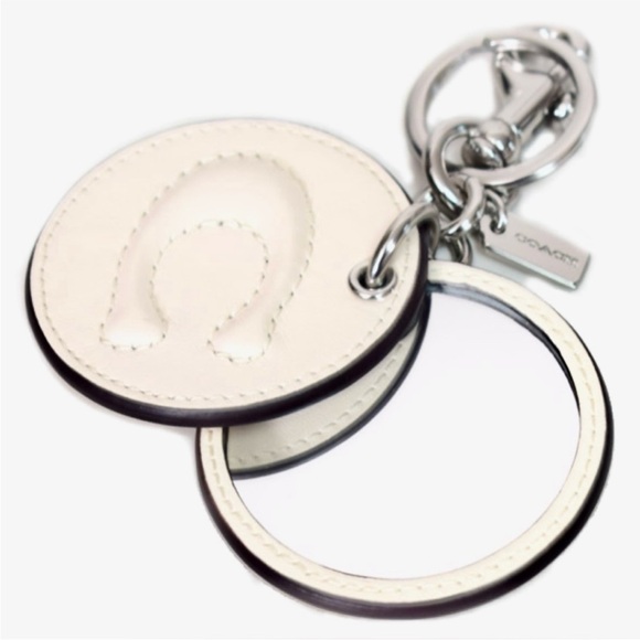 COACH Chalk White Signature Leather Mirror Bag Charm - Picture 7 of 7